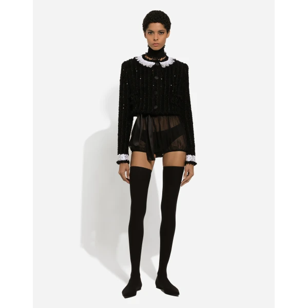 Dolce & Gabbana Short tweed jacket with micro-sequin embellishment, view 3