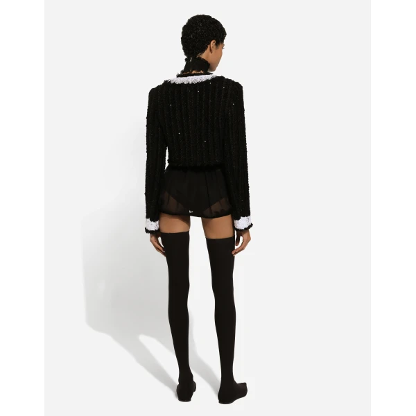 Dolce & Gabbana Short tweed jacket with micro-sequin embellishment, view 4