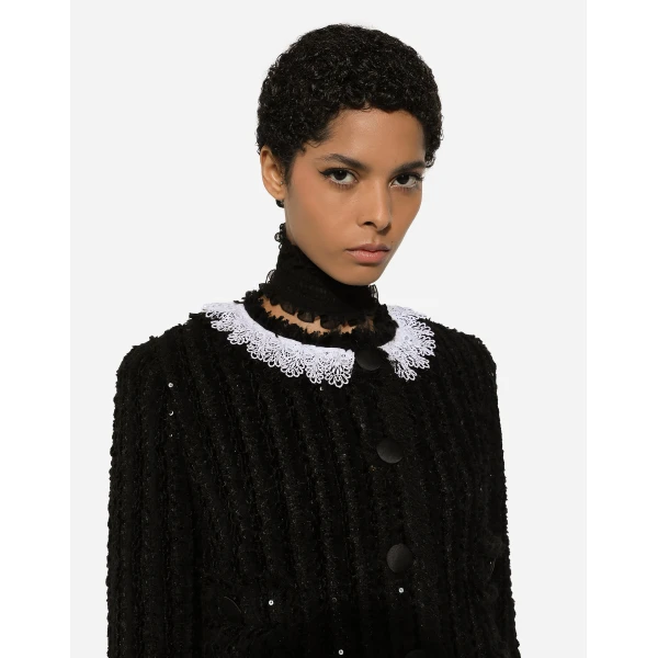 Dolce & Gabbana Short tweed jacket with micro-sequin embellishment, view 5