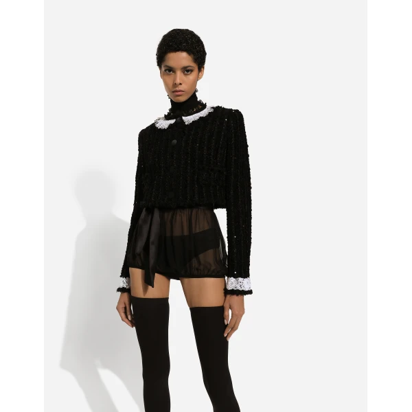 Dolce & Gabbana Short tweed jacket with micro-sequin embellishment, view 6