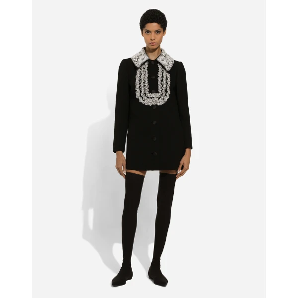 Dolce & Gabbana Short wool coat with lace details, view 3