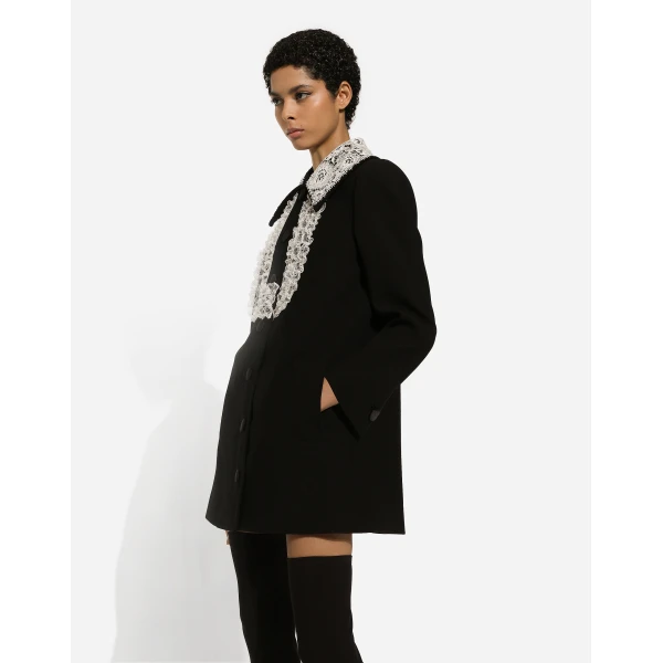 Dolce & Gabbana Short wool coat with lace details, view 6