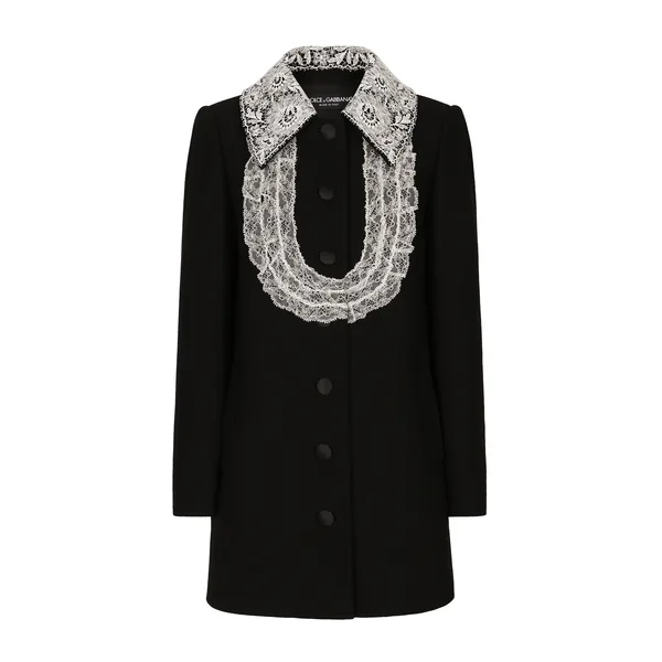 Short wool coat with lace details