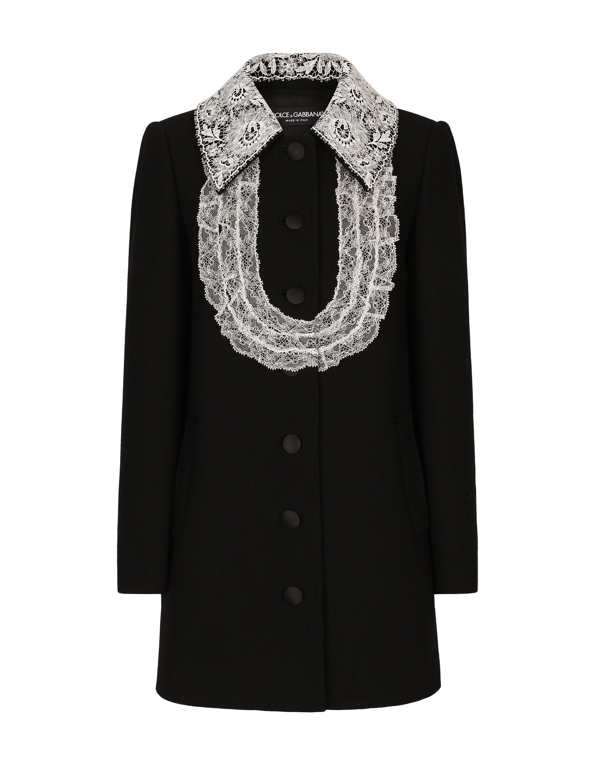 Dolce & Gabbana Short wool coat with lace details