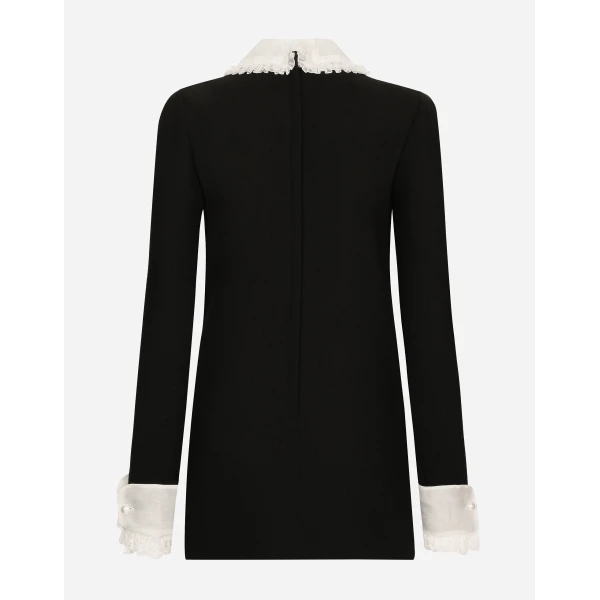 Dolce & Gabbana Short wool crepe dress with organza shirt front, view 2