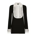 Dolce & Gabbana Short wool crepe dress with organza shirt front