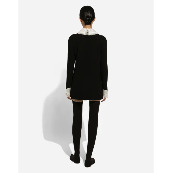 Dolce & Gabbana Short wool crepe dress with organza shirt front, view 4