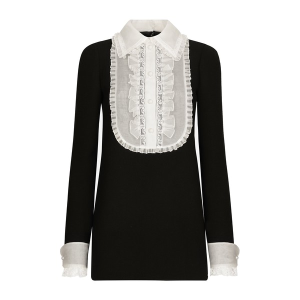 Dolce & Gabbana Short wool crepe dress with organza shirt front