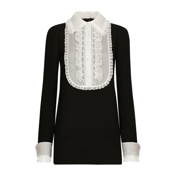 Dolce & Gabbana Short wool crepe dress with organza shirt front
