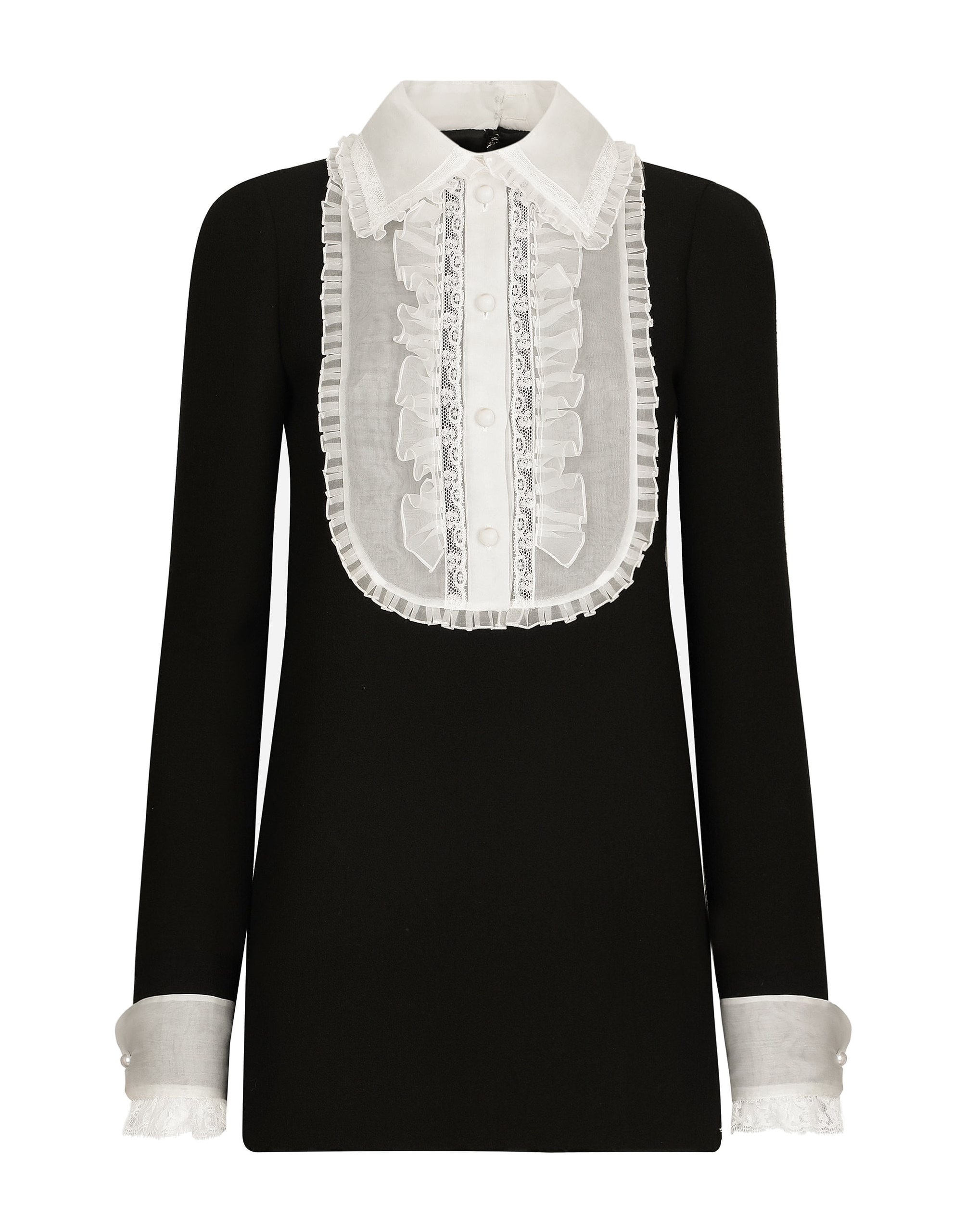 Dolce & Gabbana Short wool crepe dress with organza shirt front