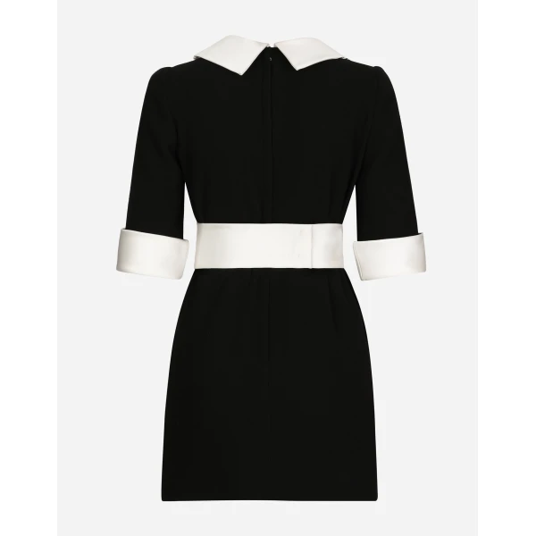 Dolce & Gabbana Short wool crepe dress with satin details, view 2