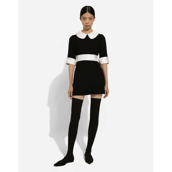 Dolce & Gabbana Short wool crepe dress with satin details, view 3