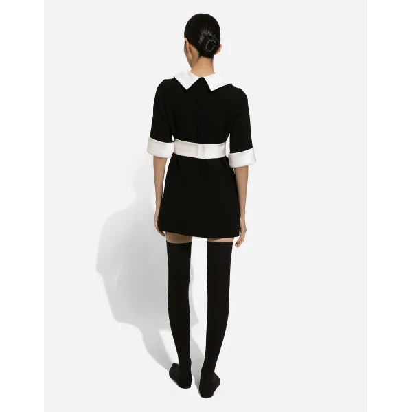 Dolce & Gabbana Short wool crepe dress with satin details, view 4