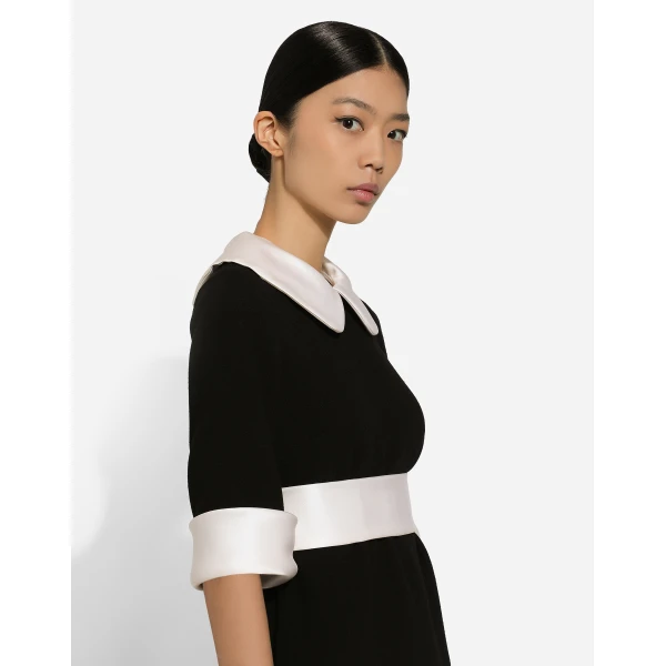 Dolce & Gabbana Short wool crepe dress with satin details, view 5