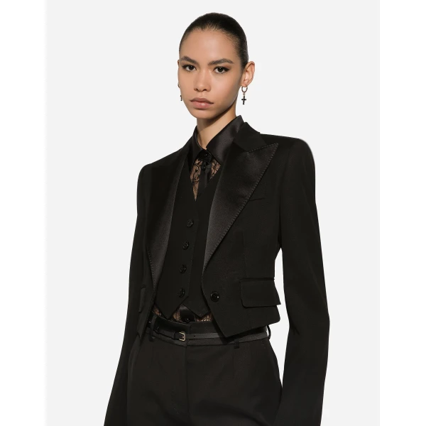Dolce & Gabbana Short wool gabardine jacket with vest, view 4
