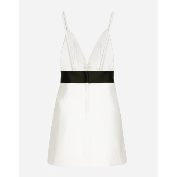 Dolce & Gabbana Short woolen dress with satin belt and straps, view 2