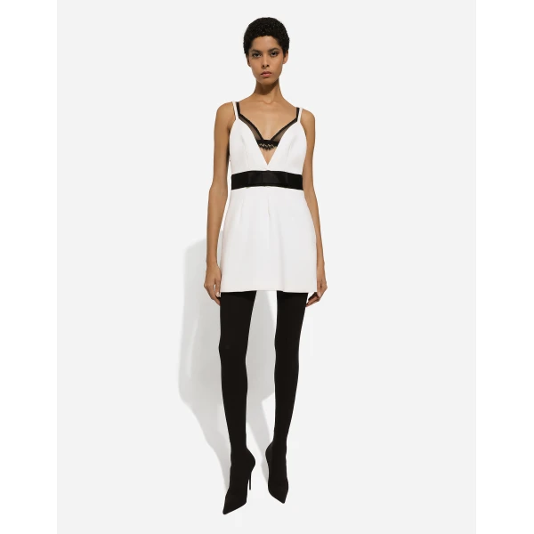 Dolce & Gabbana Short woolen dress with satin belt and straps, view 3