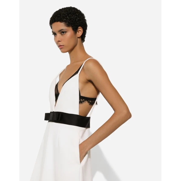 Dolce & Gabbana Short woolen dress with satin belt and straps, view 5