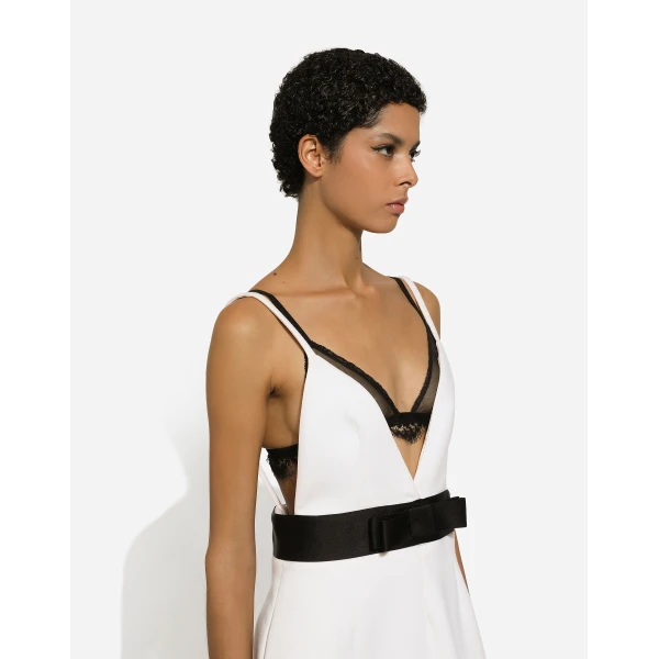 Dolce & Gabbana Short woolen dress with satin belt and straps, view 6