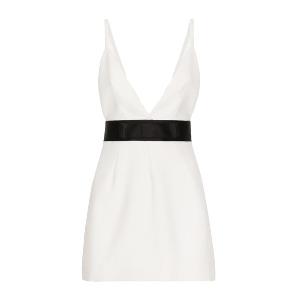 Dolce & Gabbana Short woolen dress with satin belt and straps