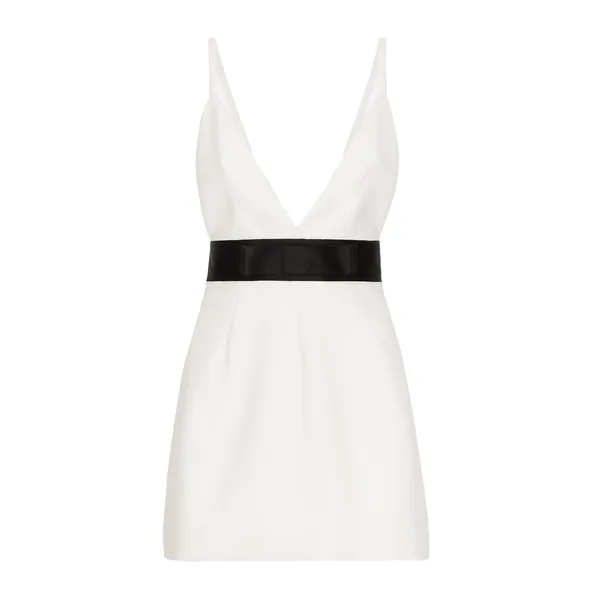 Dolce & Gabbana Short woolen dress with satin belt and straps