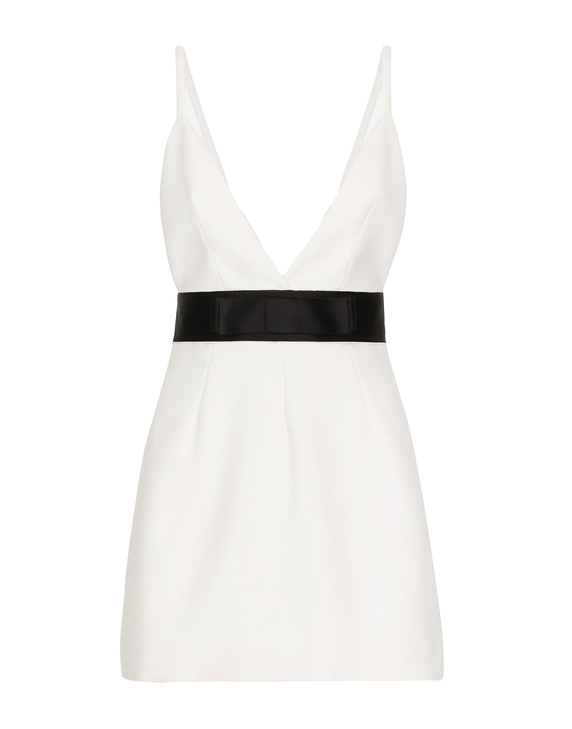 Dolce & Gabbana Short woolen dress with satin belt and straps