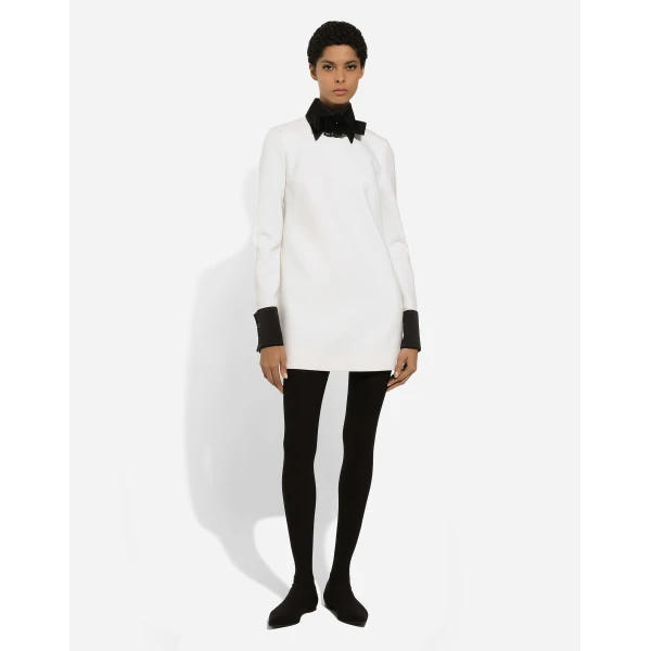 Dolce & Gabbana Short woolen dress with satin details, view 3