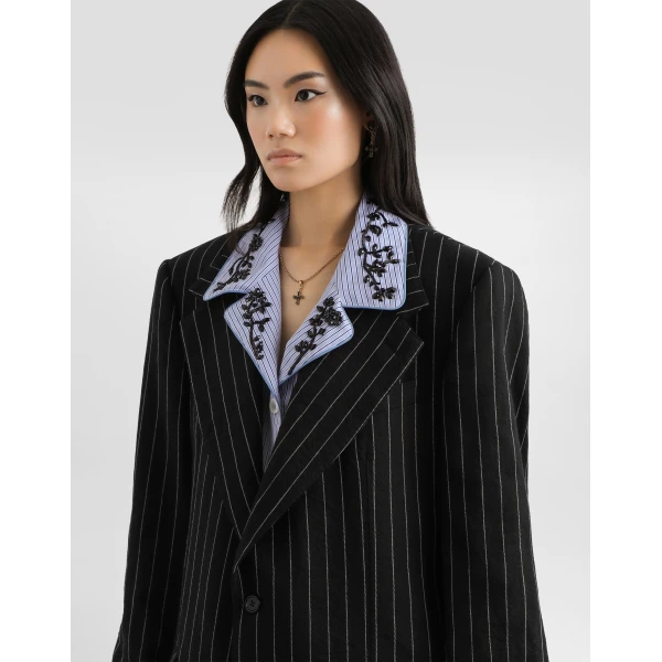 Dolce & Gabbana Sicilia single-breasted pinstripe jacket in wool and linen, view 4