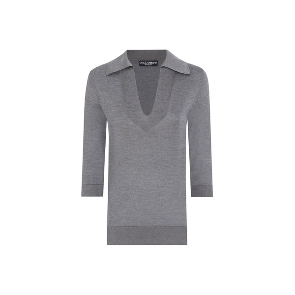 Dolce & Gabbana Silk V-neck polo-shirt with DG logo embroidery Knit