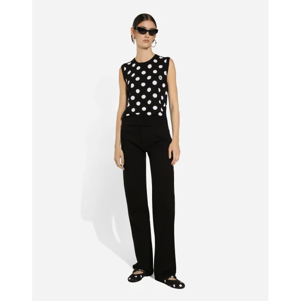 Dolce & Gabbana Silk and wool tank top with polka-dot inlay, view 2