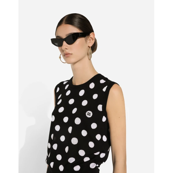 Dolce & Gabbana Silk and wool tank top with polka-dot inlay, view 4