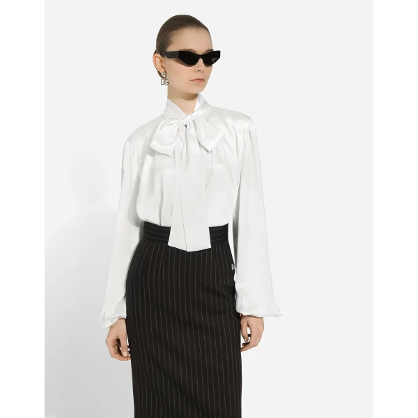 Dolce & Gabbana Silk blouse with pussy-bow, view 4