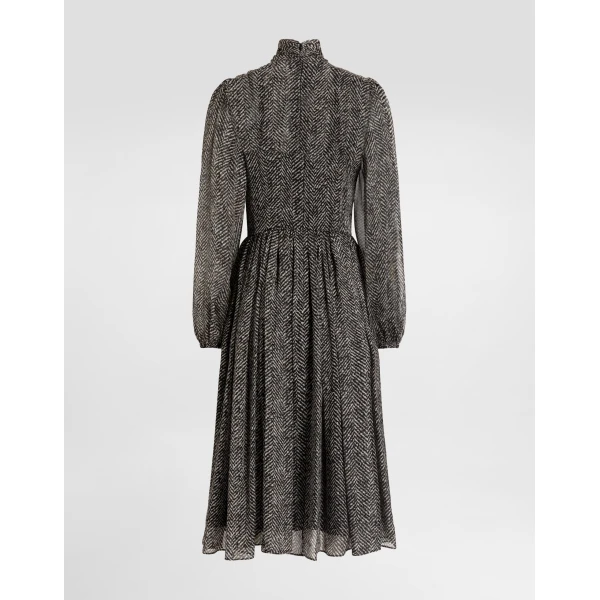 Dolce & Gabbana Silk chiffon dress with chevron print, view 2