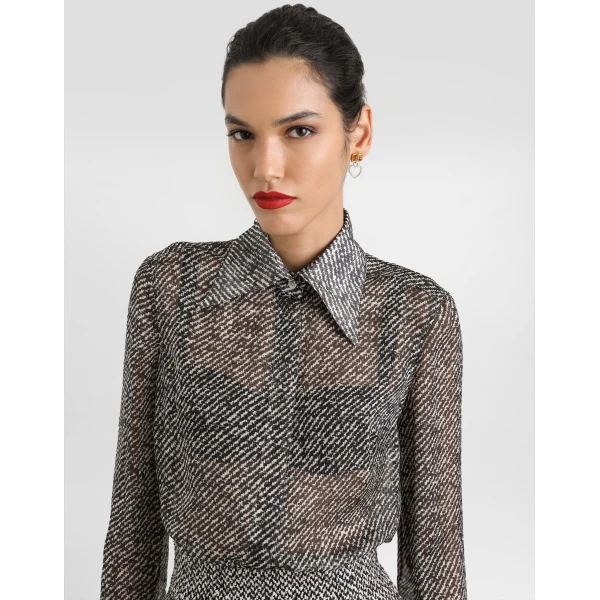 Dolce & Gabbana Silk chiffon shirt with bouclé print, view 2
