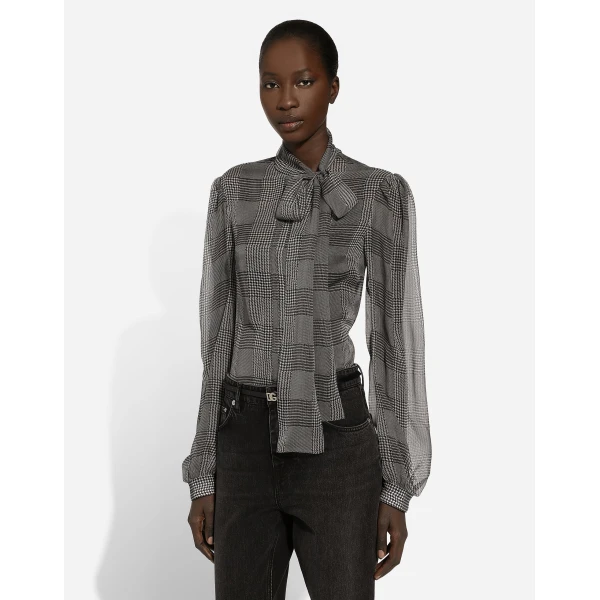 Dolce & Gabbana Silk chiffon shirt with glen plaid print, view 2