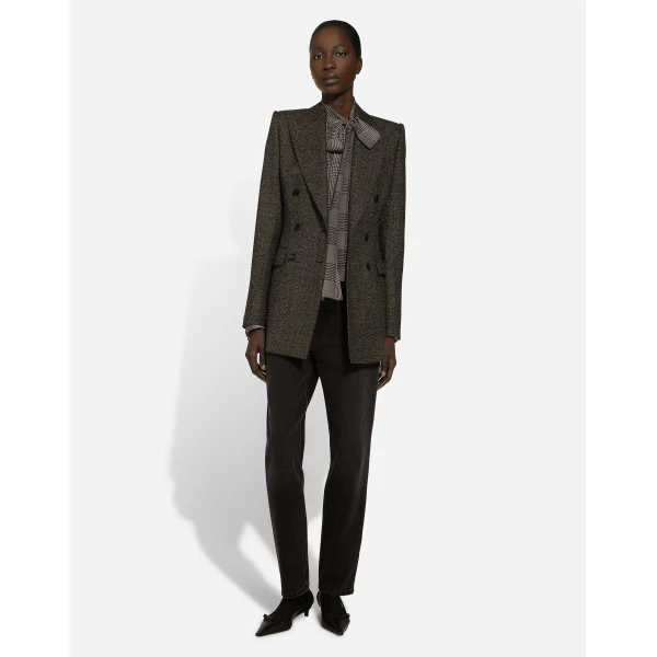 Dolce & Gabbana Silk chiffon shirt with glen plaid print, view 3