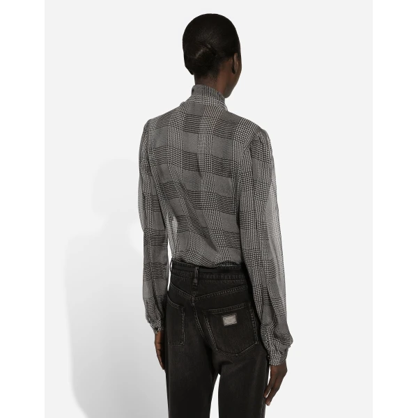 Dolce & Gabbana Silk chiffon shirt with glen plaid print, view 5