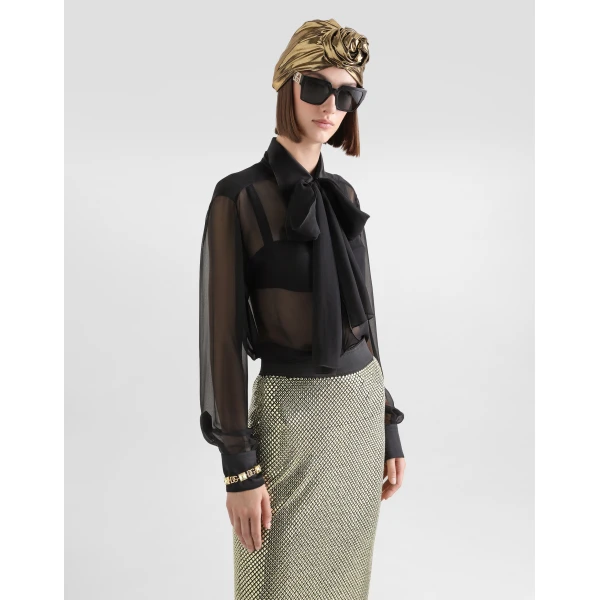 Dolce & Gabbana Silk chiffon shirt with pussy-bow, view 4