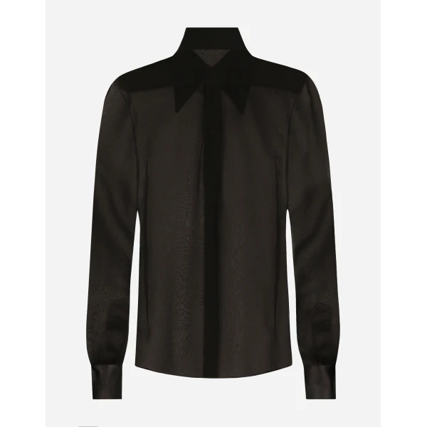 Dolce & Gabbana Silk chiffon shirt with satin details, view 2
