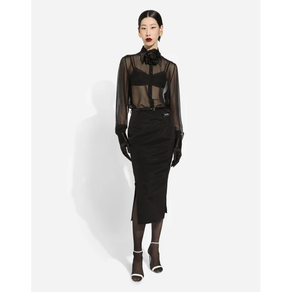 Dolce & Gabbana Silk chiffon shirt with satin details, view 3