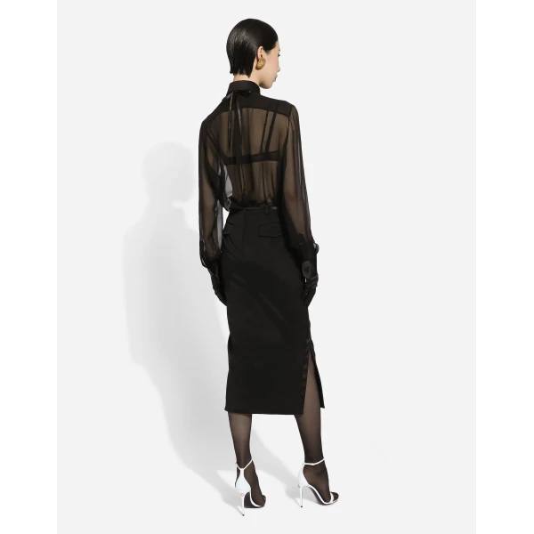 Dolce & Gabbana Silk chiffon shirt with satin details, view 4