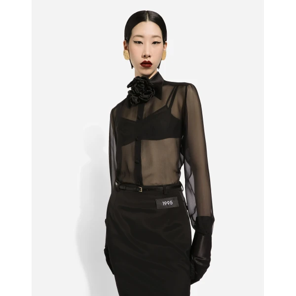 Dolce & Gabbana Silk chiffon shirt with satin details, view 5