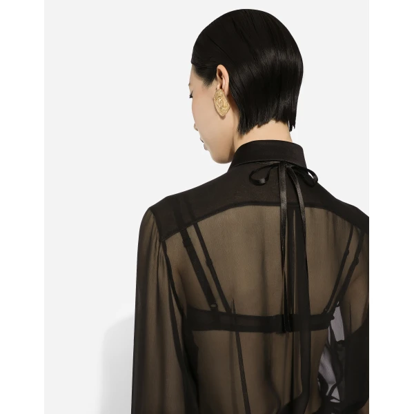 Dolce & Gabbana Silk chiffon shirt with satin details, view 6