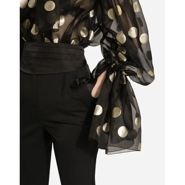 Dolce & Gabbana Silk organza jacquard blouse with polka-dot design and pussy-bow, view 5