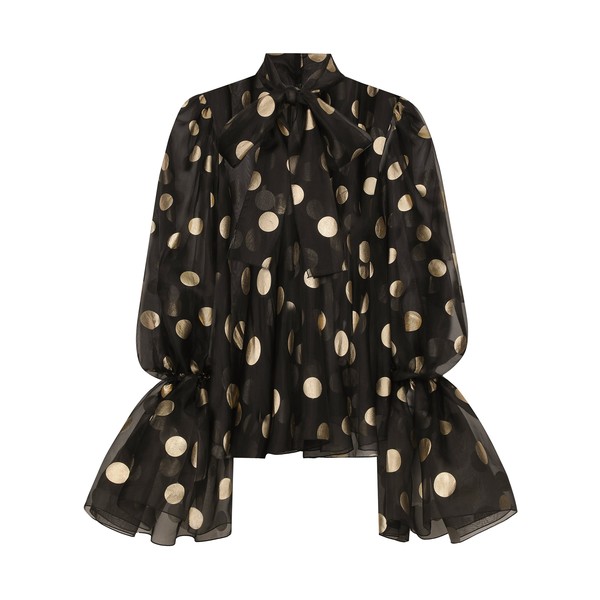 Dolce & Gabbana Silk organza jacquard blouse with polka-dot design and pussy-bow