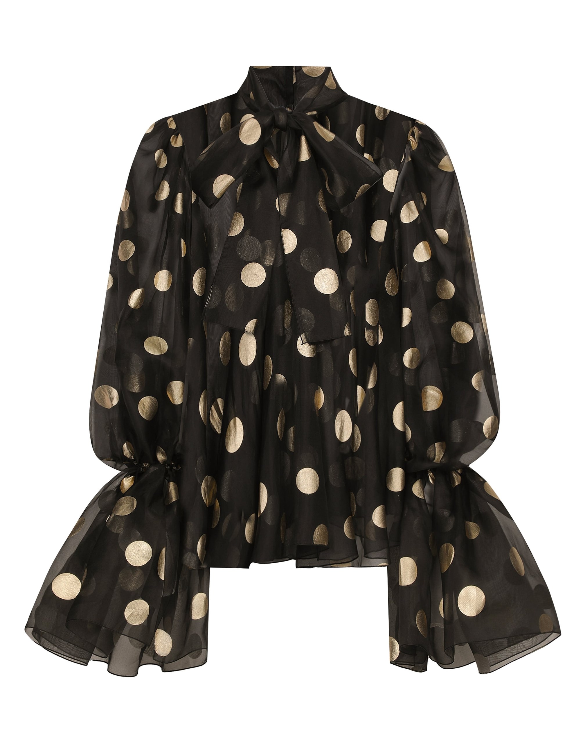 Dolce & Gabbana Silk organza jacquard blouse with polka-dot design and pussy-bow