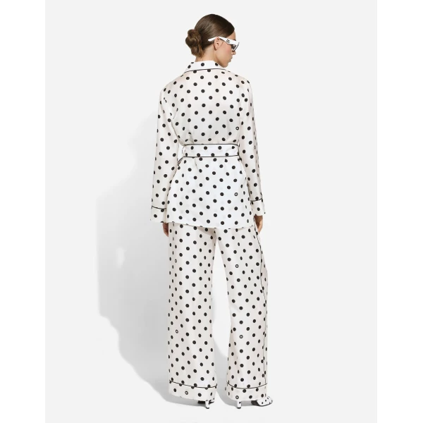 Dolce & Gabbana Silk pajama pants with polka-dot print, view 3