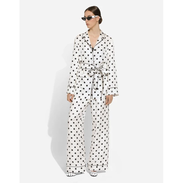 Dolce & Gabbana Silk pajama pants with polka-dot print, view 6