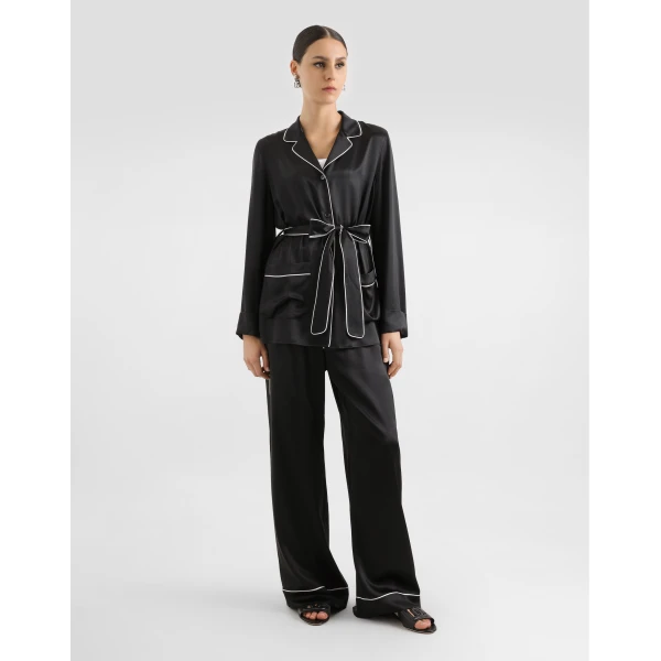 Dolce & Gabbana Silk pajama shirt with contrasting piping, view 2