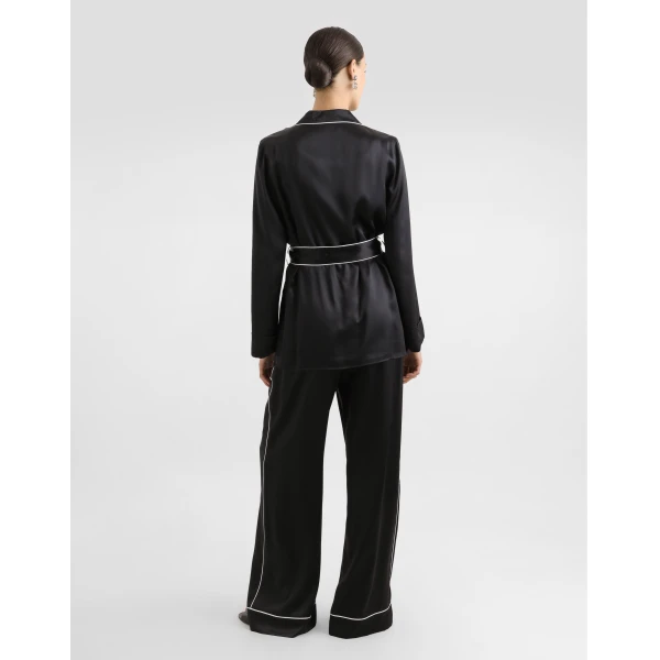 Dolce & Gabbana Silk pajama shirt with contrasting piping, view 3